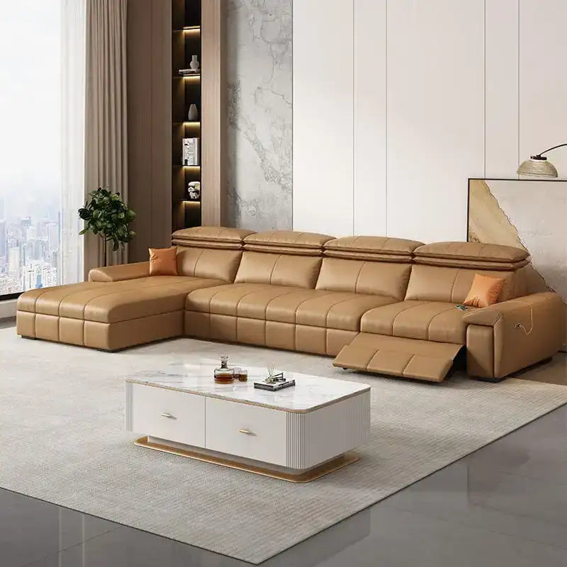 Recliner section photo showing sleeper sofa and sofa bed design elements in tan shade.