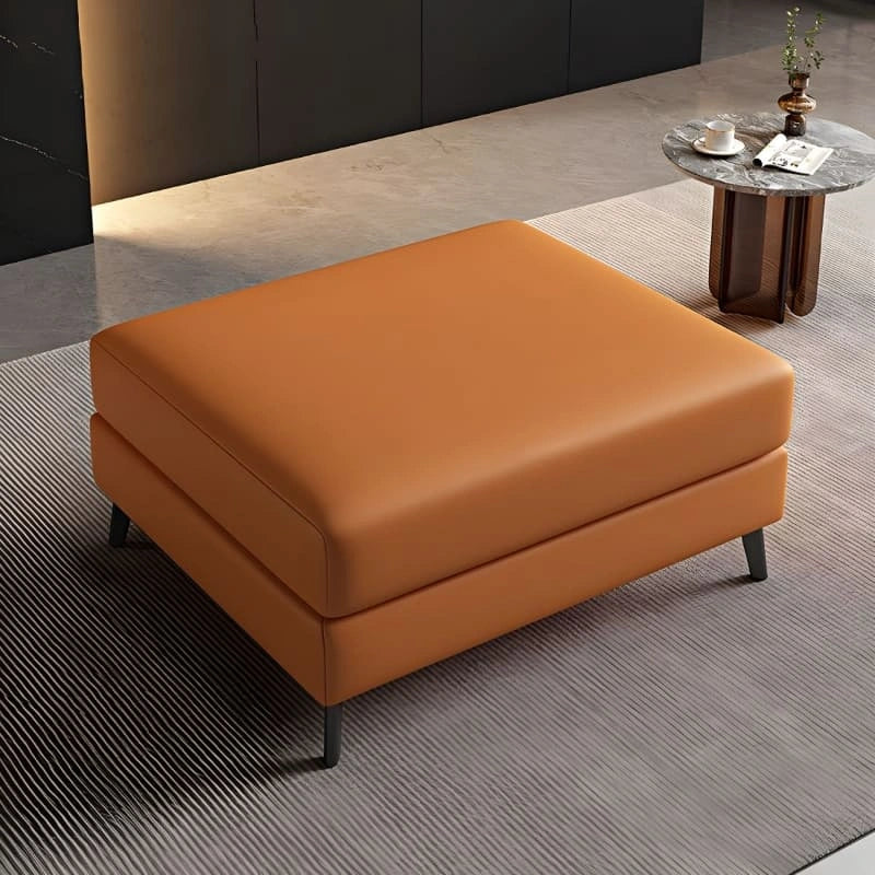 Square beige leather ottoman photo with ottoman and footrest design in metal legs