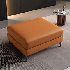Square beige leather ottoman photo with ottoman and footrest design in metal legs