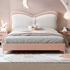 Butterfly headboard blush pink design – kids bed + children’s bed with mattress – gold legs fabric