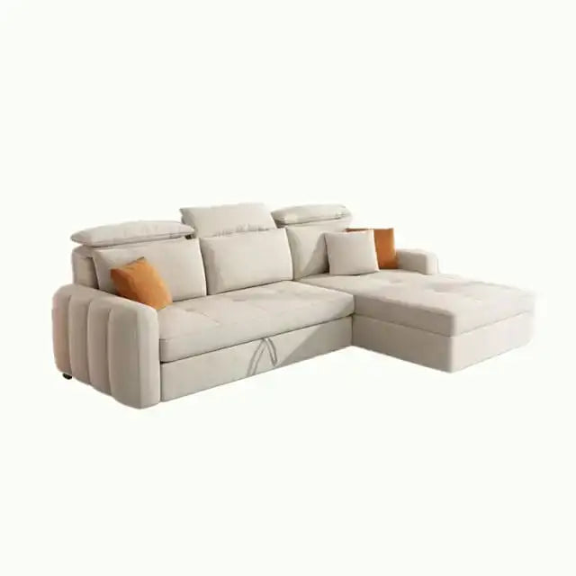 Channeled arm with contrast cushions, convertible couch sleeper and neutral tones