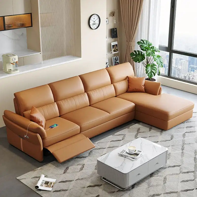 Sofa bed couch with USB port sofa cum bed design tan finish right chaise