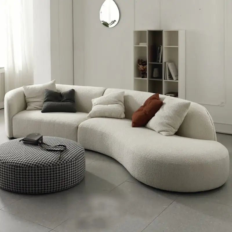 Cream curved 4 seater fabric sofa – modern sofa design, fabric sofa