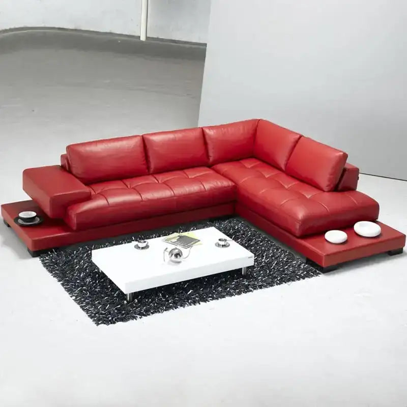 Boxy corner sofa in deep red leather, design couches, contemporary sofa design